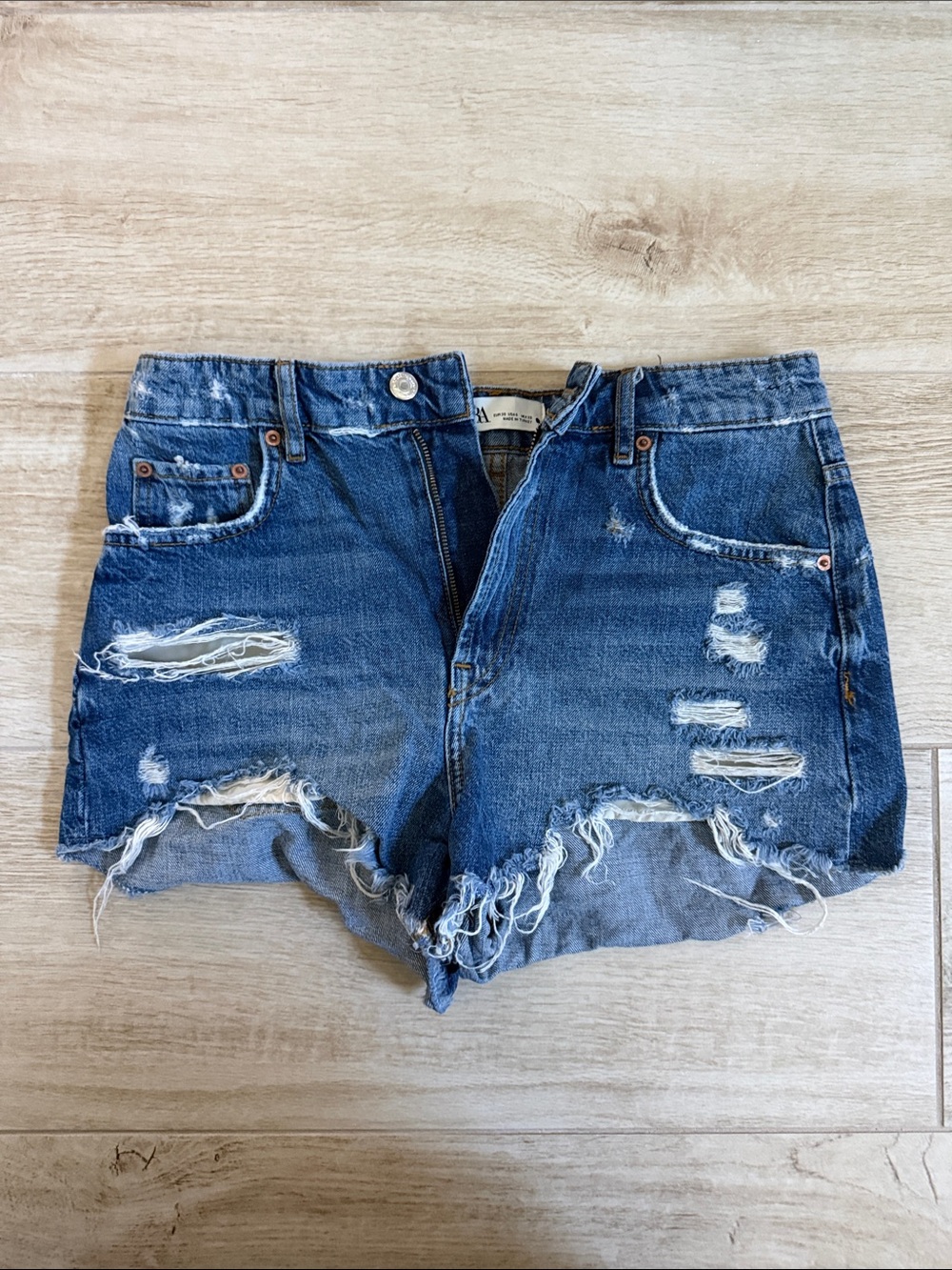 Zara Blue Distressed Denim Cutoff Shorts